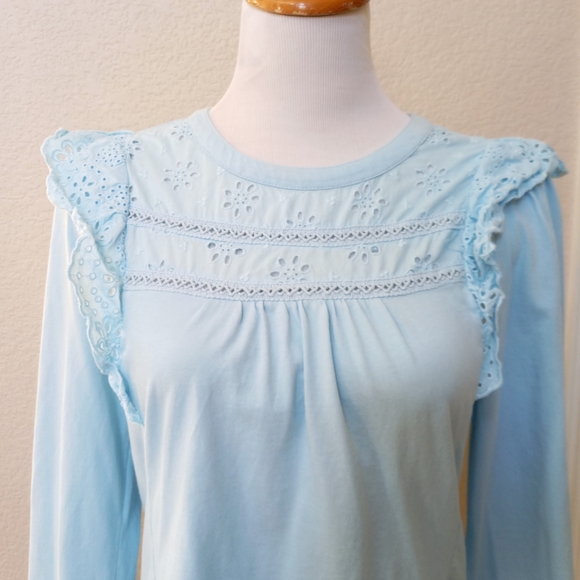 🤍 J. Crew light blue eyelet and ruffle detail long sleeve top - Picture 5 of 10